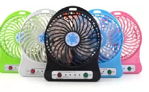 Mini Electric Portable Rechargeable Desktop Battery Fan and USB Charge Cable, Multicolored