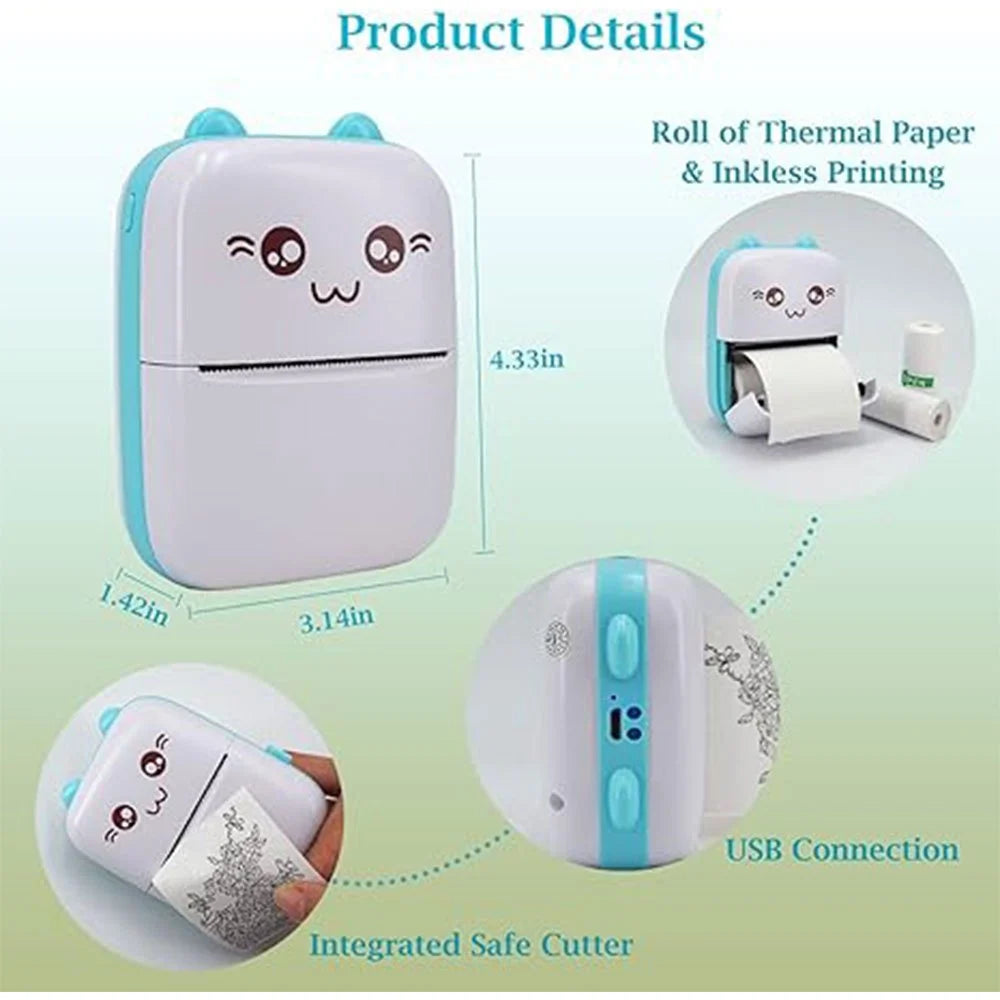 Mini Thermal Printer | Inkless Printer | USB APP Control Inkless Printer | Wireless Mini Pocket Printer for Labels, Stickers, Photos, Bookmarks, Cards.