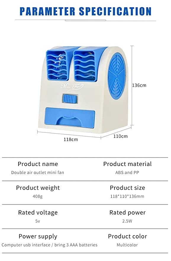 Mini Water Air Cooler Cooling Fan Blade Less Duel Blower with Ice Chamber