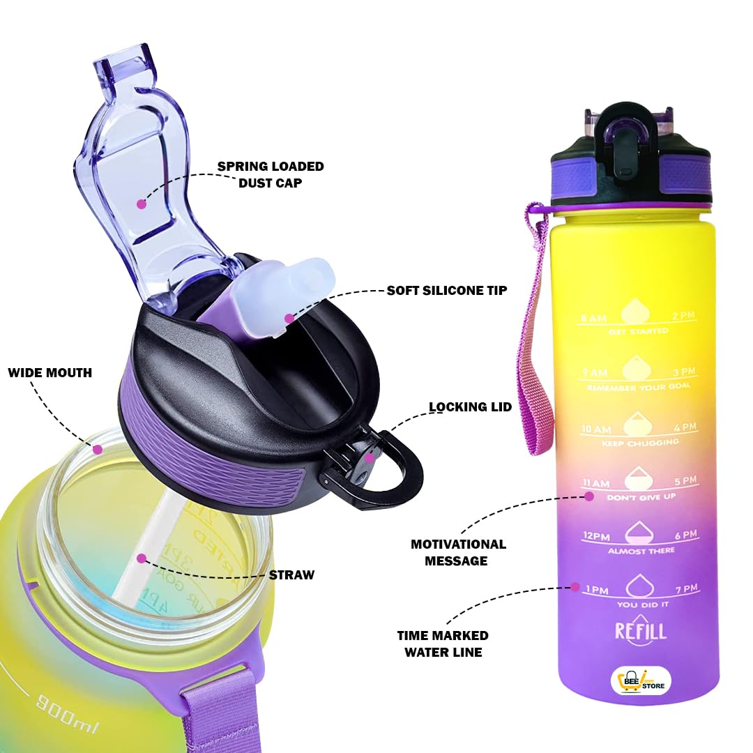 BEEISTORE Water Bottle 1 Litre with Time Marker 32Oz