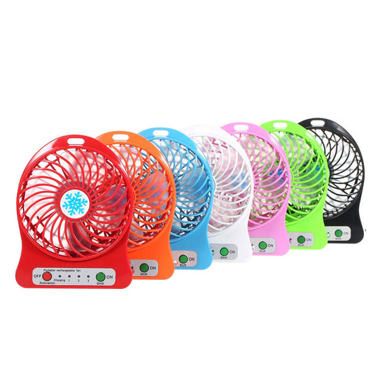 Mini Electric Portable Rechargeable Desktop Battery Fan and USB Charge Cable, Multicolored