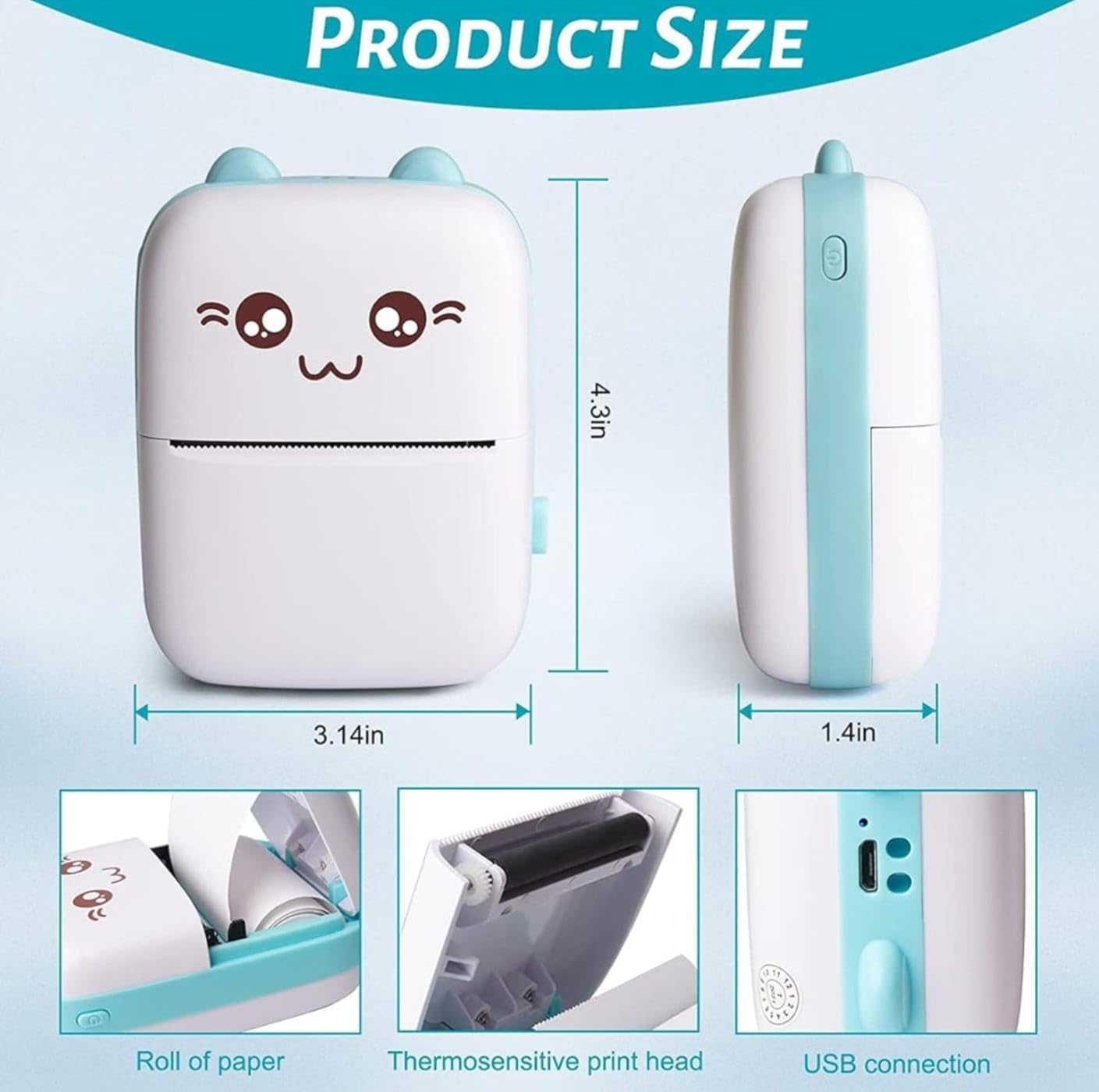 Mini Thermal Printer | Inkless Printer | USB APP Control Inkless Printer | Wireless Mini Pocket Printer for Labels, Stickers, Photos, Bookmarks, Cards.