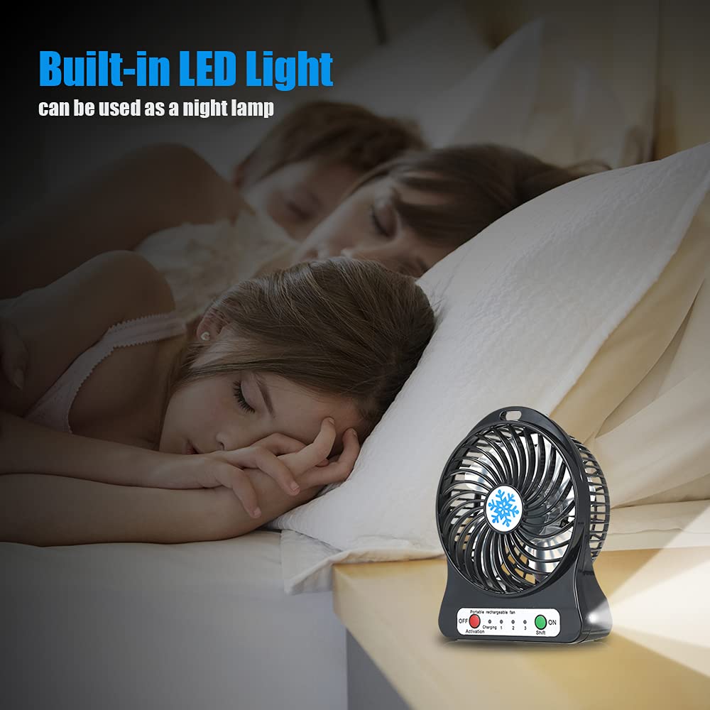 Mini Electric Portable Rechargeable Desktop Battery Fan and USB Charge Cable, Multicolored