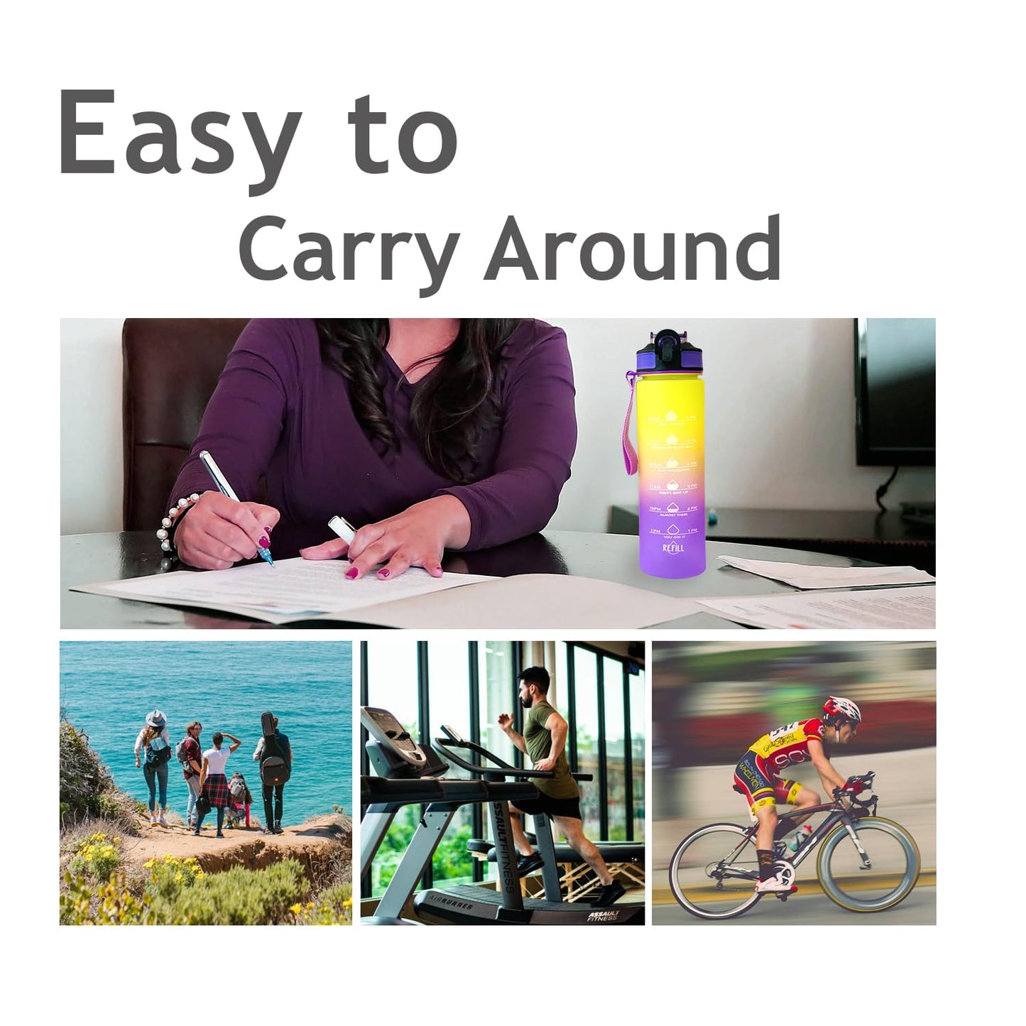 BEEISTORE Water Bottle 1 Litre with Time Marker 32Oz