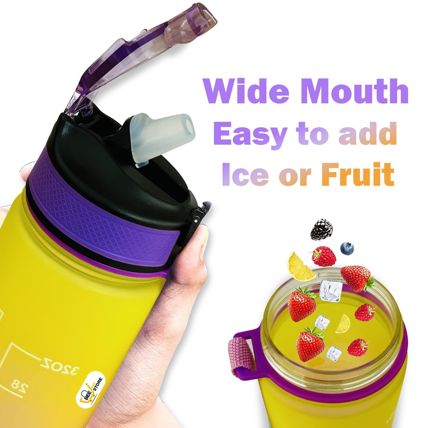 BEEISTORE Water Bottle 1 Litre with Time Marker 32Oz