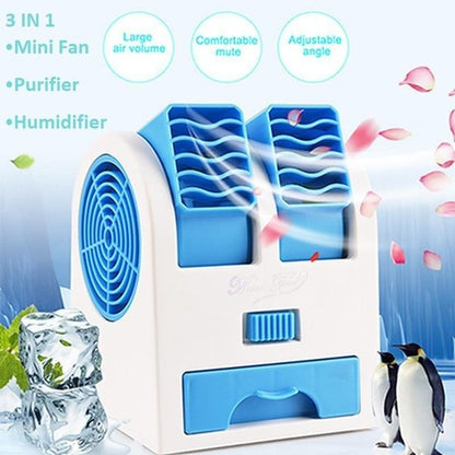 Mini Water Air Cooler Cooling Fan Blade Less Duel Blower with Ice Chamber