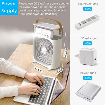 Mini Water USB Cooler, Fan with LED Light, 3 Timer, Wind Speeds & Spray Modes