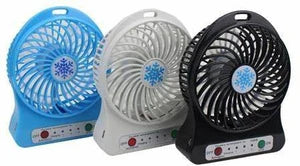 Mini Electric Portable Rechargeable Desktop Battery Fan and USB Charge Cable, Multicolored