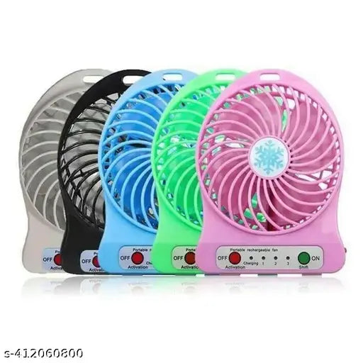 Mini Electric Portable Rechargeable Desktop Battery Fan and USB Charge Cable, Multicolored